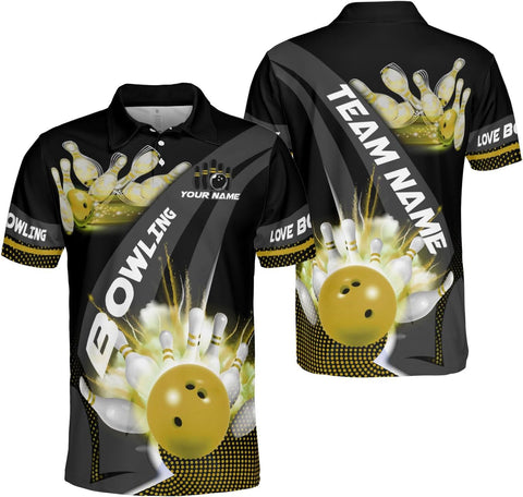 Ligthuy Personalized Name Bowling Polo Shirts 3D for Men and Women, Bowling Shirt, Bowling Shirts for Men Team Bowling Shirt