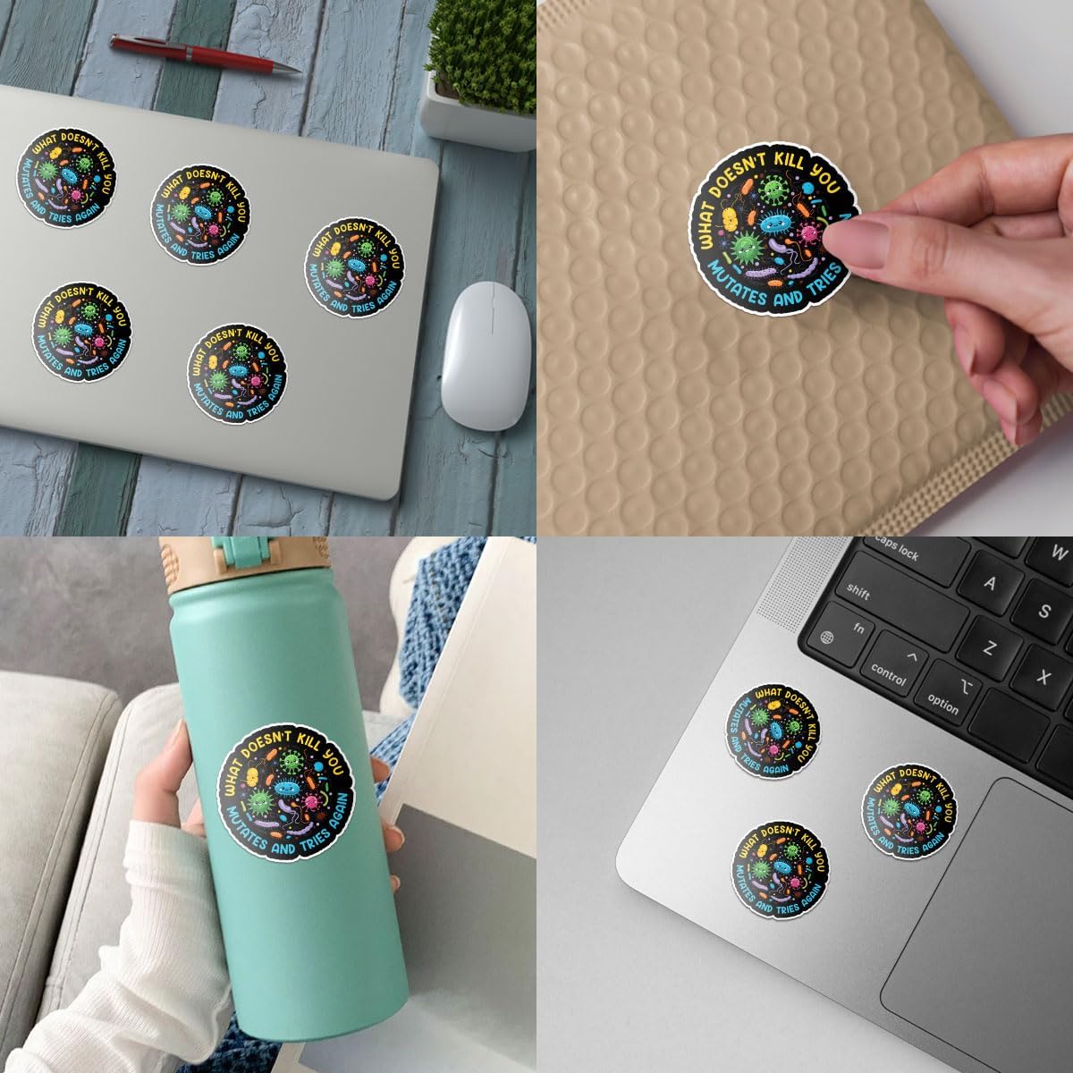 3 Pcs What Doesn't Kill You Mutates and Tries Again Sticker, What Doesn't Kill You Mutates and Tries Again Public Health Stickers Gifts Microbiology Psychology Stickers for Laptop Phone Car Helmet 3"