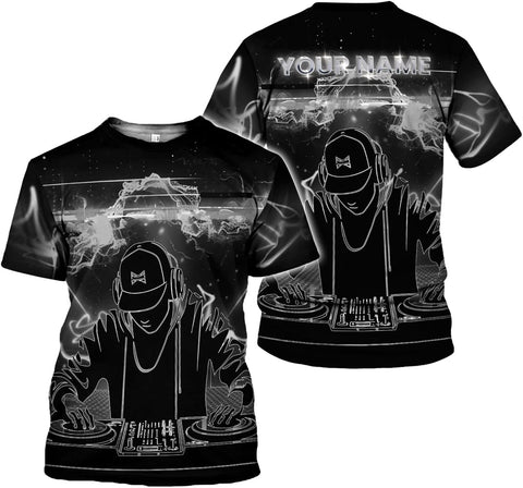 Personalized DJ Shirt, Custom DJ Shirts for Men DJ Player Music Lover DJ Gifts Music EDM Festival Cool DJ Party Djs Disc Tee