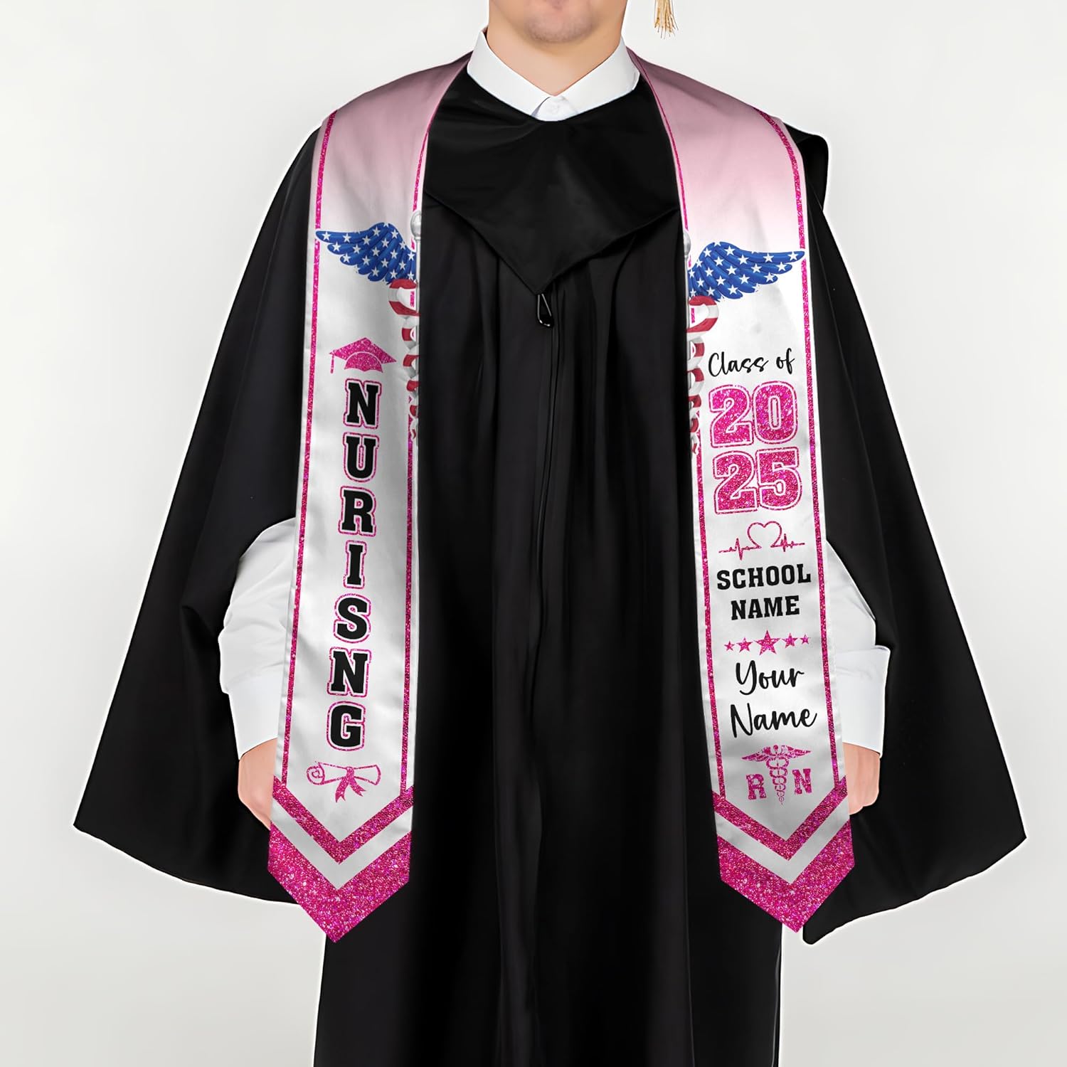 Pretyprints Custom Nurse Sash Graduation, RN Graduation Stole Gifts for Friends Nursing Student Senior Class Of 2025