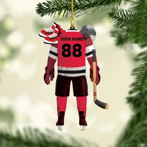 Personalized Hockey Ornaments for Xmas 2022, Hockey Ornament, Helmet and Gloves Wood Hockey Ornament, Hockey Christmas Ornament, Gift for Hockey Lovers, Christmas Pine Tree Hanging Decor Wood Ornament