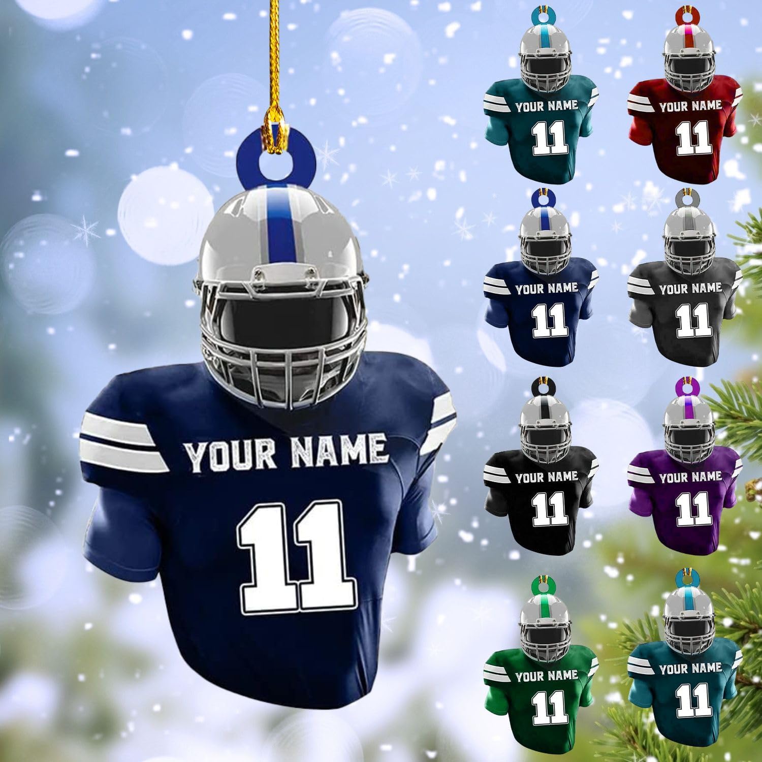 MoonArt Personalized Name Football Ornaments 2023, Customized Football Christmas Ornaments Wood Ornament Christmas Tree Hanging Ornament Pine Tree Decorations for Kid Couple Friends Family, Red (FB3)