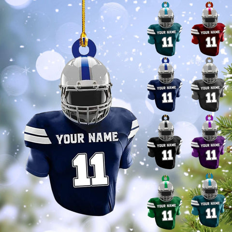 MoonArt Personalized Name Football Ornaments 2023, Customized Football Christmas Ornaments Wood Ornament Christmas Tree Hanging Ornament Pine Tree Decorations for Kid Couple Friends Family, Red (FB3)