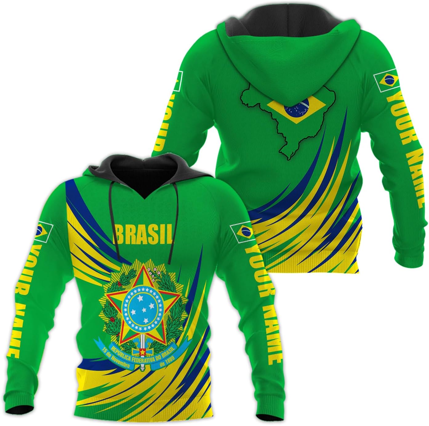 Mostprints Personalized Name Brazil Shirt 3D, Brasil Shirt Flag Custom Name Brazilian Shirt for Men and Women Unisex S-5XL