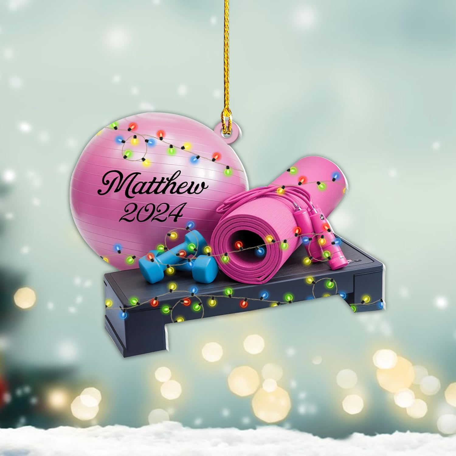 Hieprints Personalized Fitness Workout Ornament 2024, Gym Ornaments Acrylic Wood2D Flat, Exercise Christmas Ornament, Dumbbell Ornament, Body Builder Ornament, Gym Ornaments for Christmas Tree (FN 4)