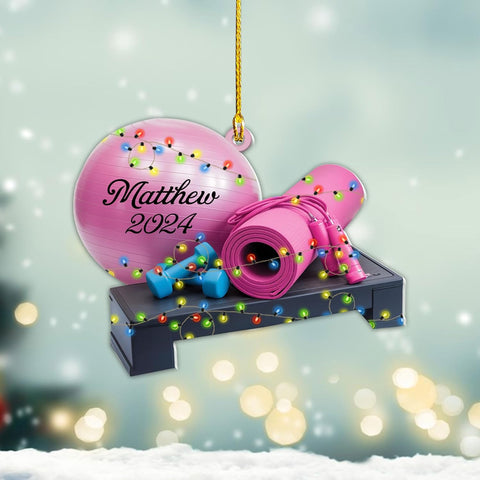 Hieprints Personalized Fitness Workout Ornament 2024, Gym Ornaments Acrylic Wood2D Flat, Exercise Christmas Ornament, Dumbbell Ornament, Body Builder Ornament, Gym Ornaments for Christmas Tree (FN 4)