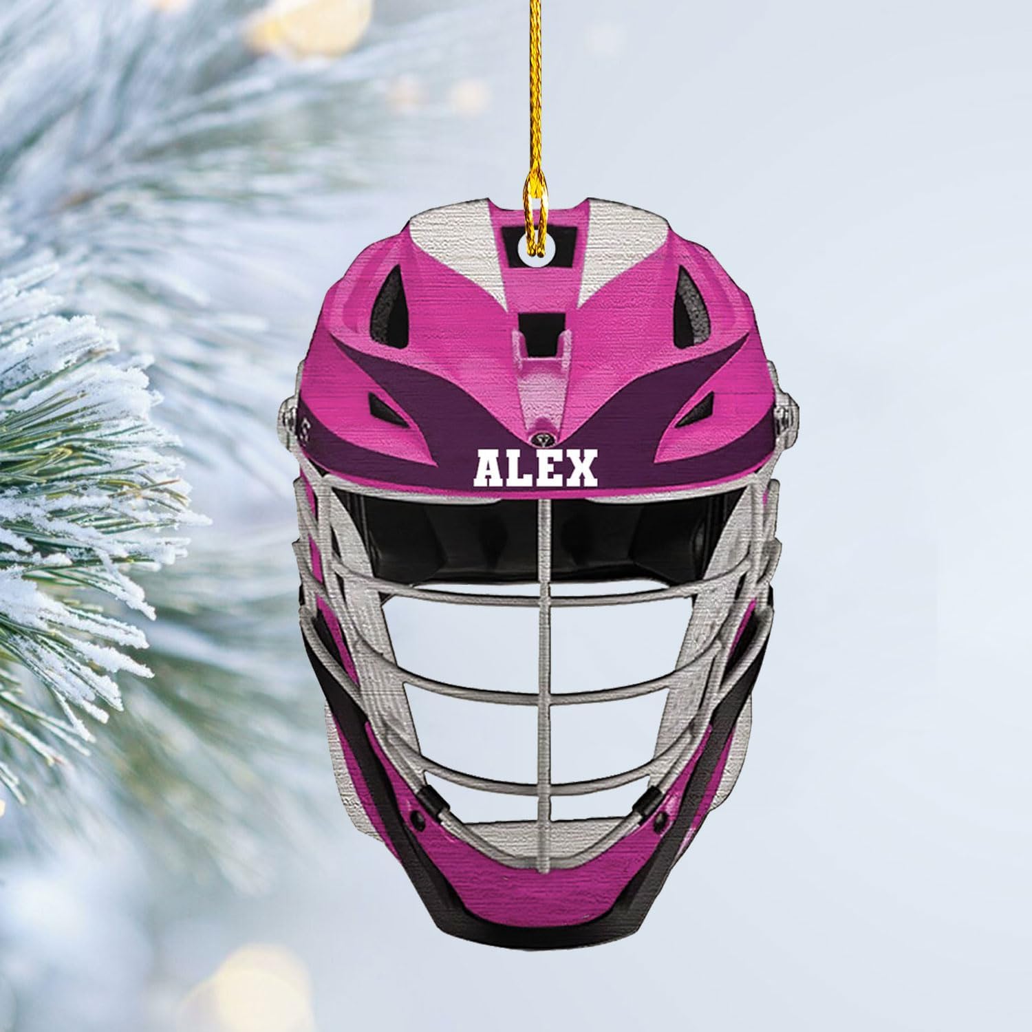 HomeDesign Personalized Lacrosse Ornament, Lacrosse Amor Shape Flat Ornament, Lacrosse Helmet Ornaments, Gifts for Lacrosse Lovers, Lacrosse Players, Lacrosse Christmas Ornament (LA 1)