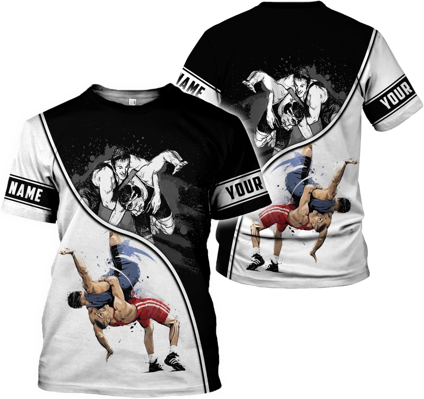 MAPrints Personalized Name Wrestling Shirt 3D All Over Print, Wrestle T-Shirt, Funny Free Hug Wrestling T-Shirt for Men S-5XL