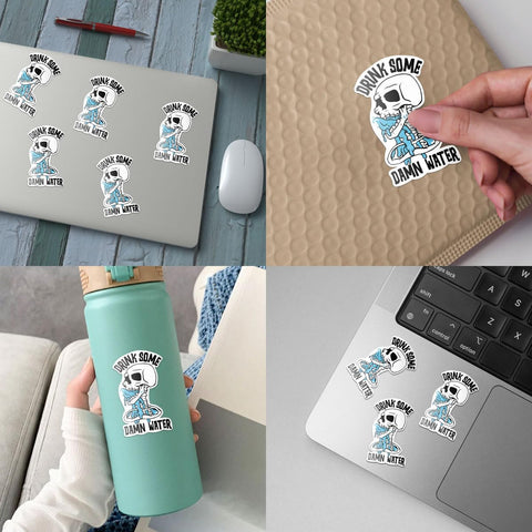 3 Pcs Drink Some Damn Water Sticker, Skull Skeleton Hydrate or Diedrate Die-Cut, Drink Water Stickers, Drink Reminder Sticker, Funny Skeleton Stickers for Laptop Bottle Phone Car Helmet 3"x3"