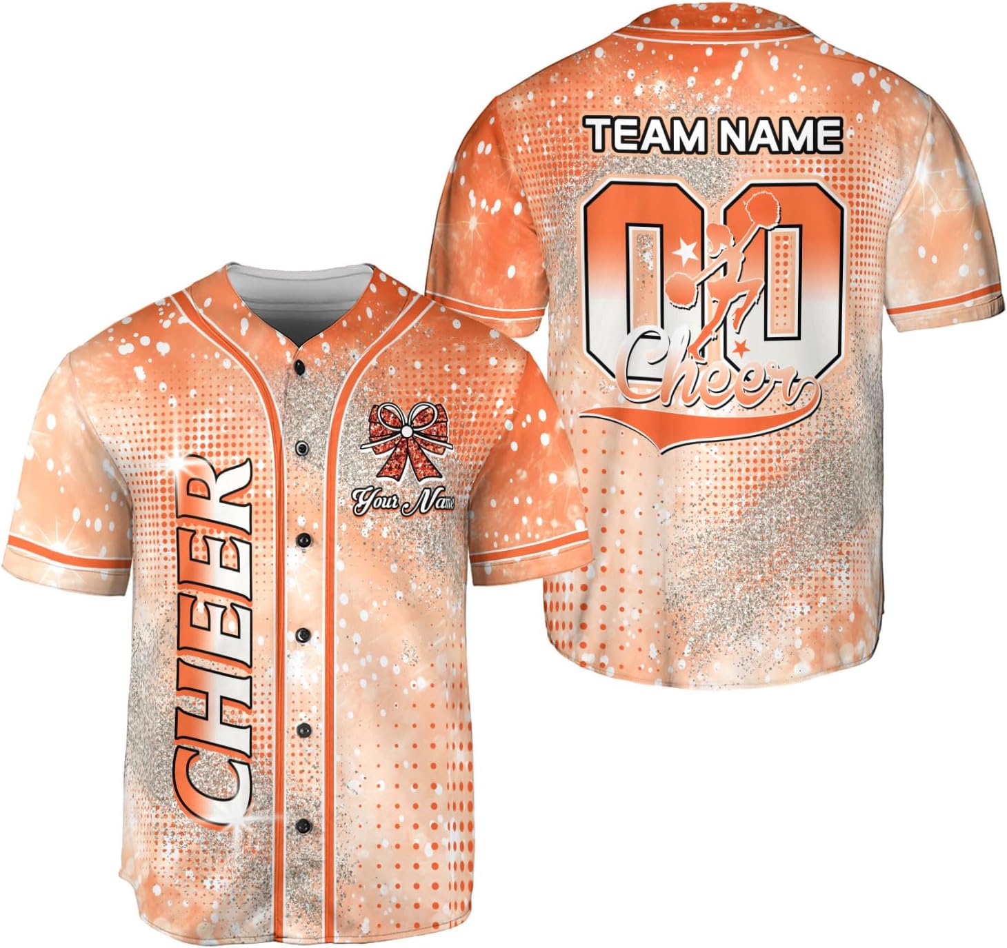 Personalized Cheerleading Team Baseball Jersey, Cheer Coach Jersey Gifts, Cheer Shirt Uniforms, Glitter Jersey S-5XL