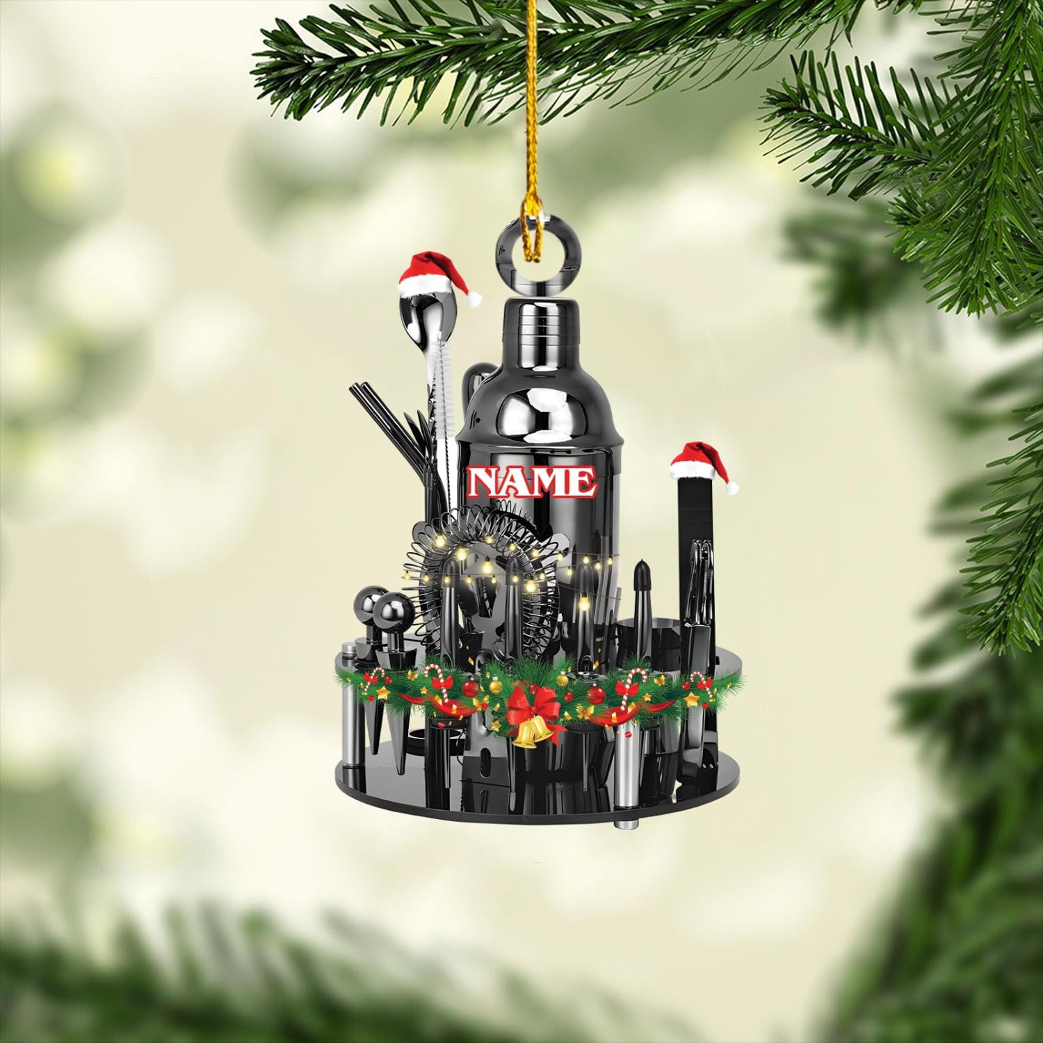 Pretyprints Personalized Bartender Christmas Ornament, Bartender Ornament, for Bartender Lover, Xmas Tree Decor, Gift for Bartender (Style 3)