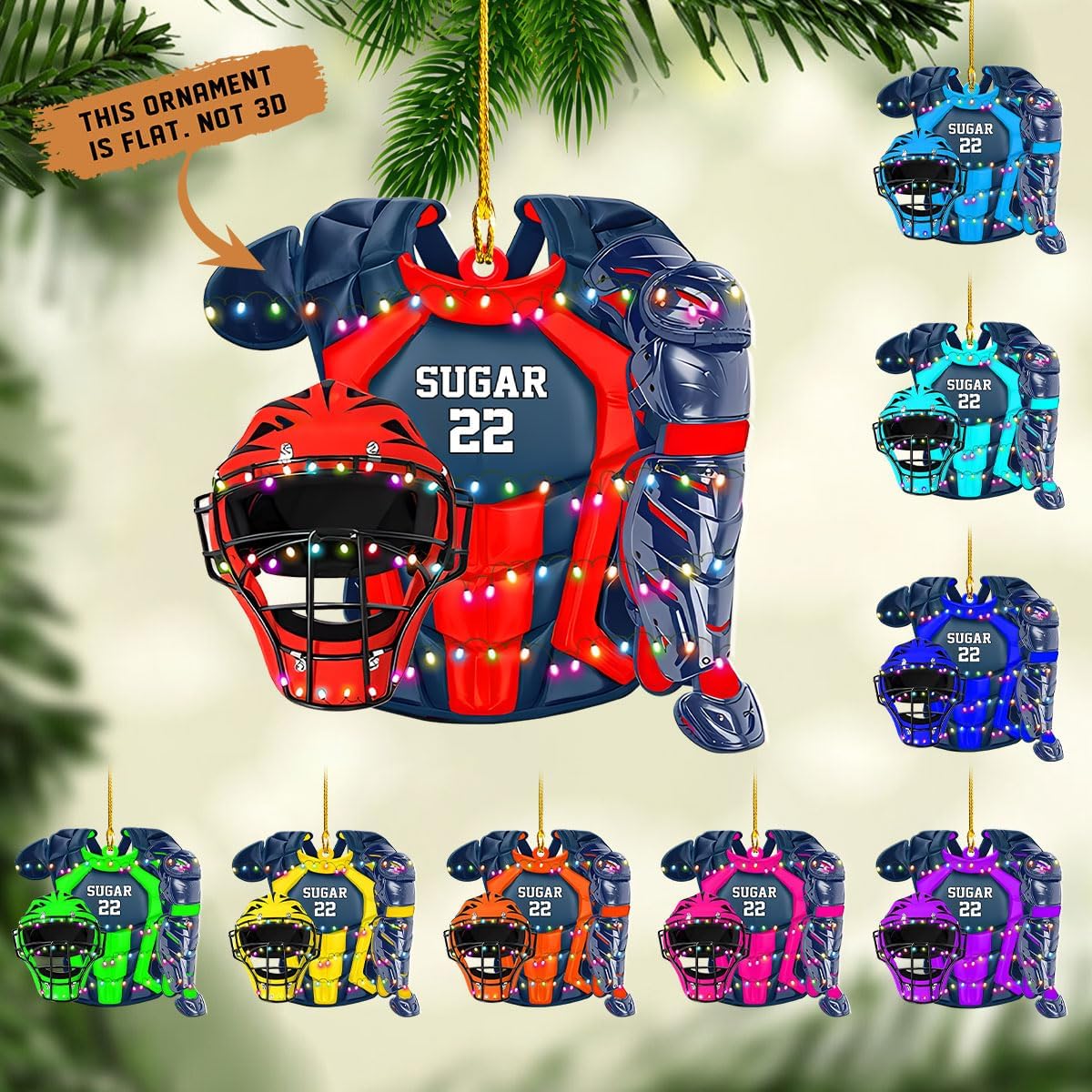 MoonArt Personalized Softball Ornament Christmas Tree Decoration Custom Softball Christmas Ornament 2D Shape Flat Softball Lover Gifts Beginner Softball Players Ornament Gift (SBD3)