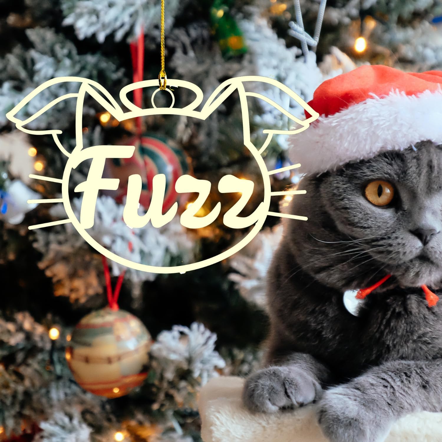 MAPrints Personalized Cat Ornaments for Christmas Tree, Custom Cat Christmas Ornament 2024, Gifts for Christmas Cat Lovers Cat Memorial Ornament, Cat Hanging Ornament Cat On The Moon (CAT 10)