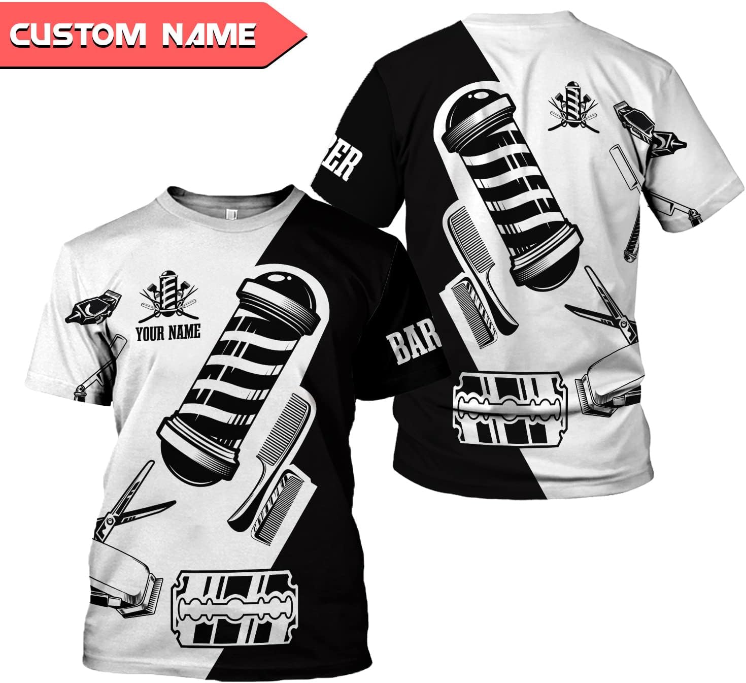 Vybonz Personalized Name Barber Gift for Barber 3D All Over Printed Shirts Gift for Men and Women