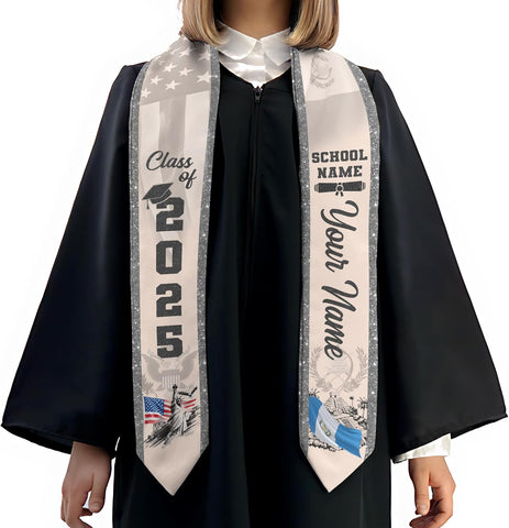 Personalized name Guatemala Graduation Stole, Custom Guatemalan American Flag Sash 2025