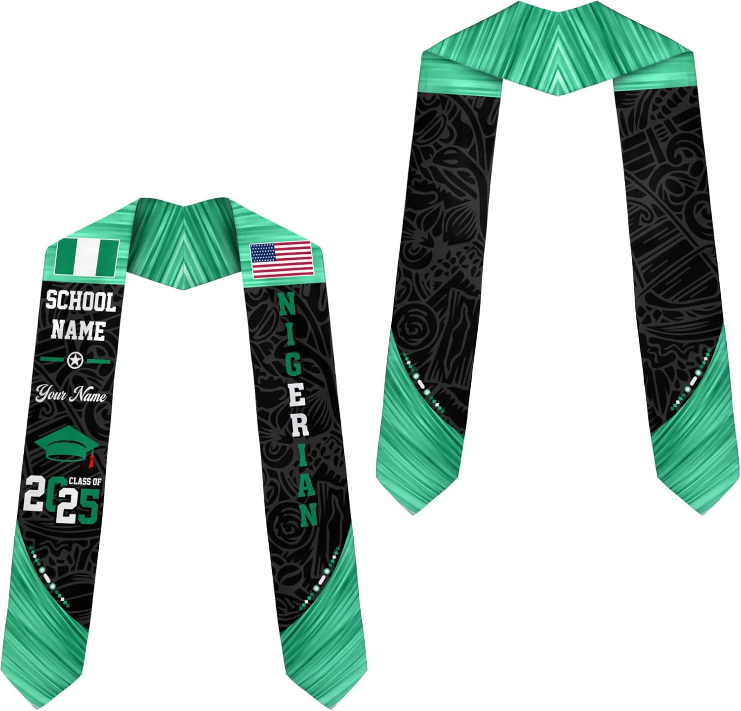 Pretyprints Custom Nigerian Graduation Sash Nigeria Graduation Stole Personalized Nigerian American Flag Graduation Sash 2025