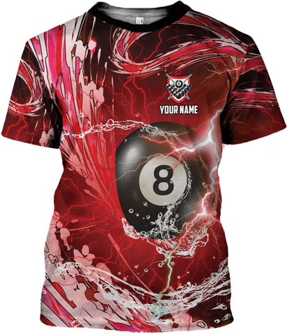 Custom 3D Billiard Shirt for Men Women Personalized Pool Player Team Apparel with 8 Ball Flag Design Gift to Billiard Lovers