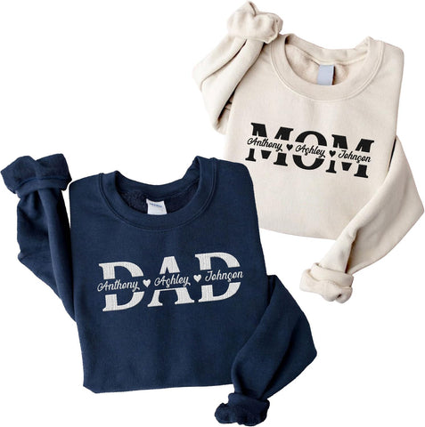 Custom Dad Mom Embroidered Sweatshirt, Family Matching Sweatshirt, Mama Daddy Est Year Gift, Mothers Fathers Day (Cotton, SS147)