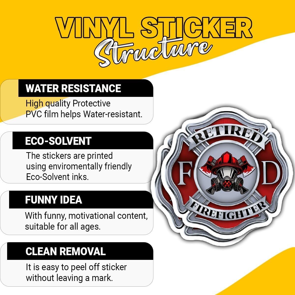 (3 PCS) Retired Firefighter Sticker, Fire Department Vinyl Decal Waterproof for Laptop, Water Bottle, Tumbler, Car, Gift for Retired Firefighters and Fire Safety Enthusiasts - 3 Inch