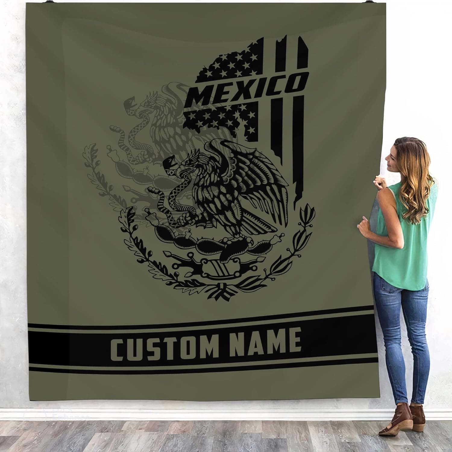 Personalized Name Mexico Blanket for Men and Women, Customized Mexico Blankets, Mexico Flag Mexican Flag Blanket Funny Gift Fuzzy Plush Soft Micro Fleece Sherpa Blanket Bed Throw (BLMX07)