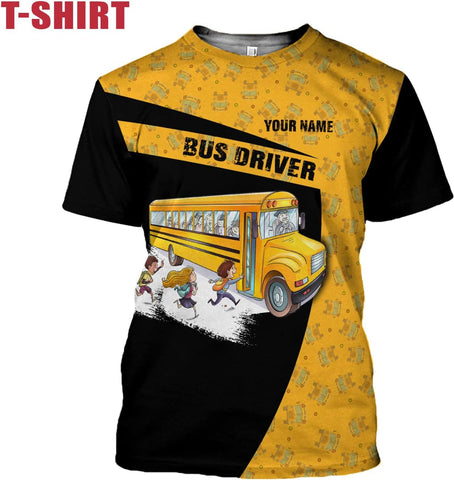 Personalized School Bus Driver Shirt Custom School Bus Driver Shirts Yellow Bus Driver 3D T Shirts Tshirt for Men and Women (Style 6), Large-5X-Large