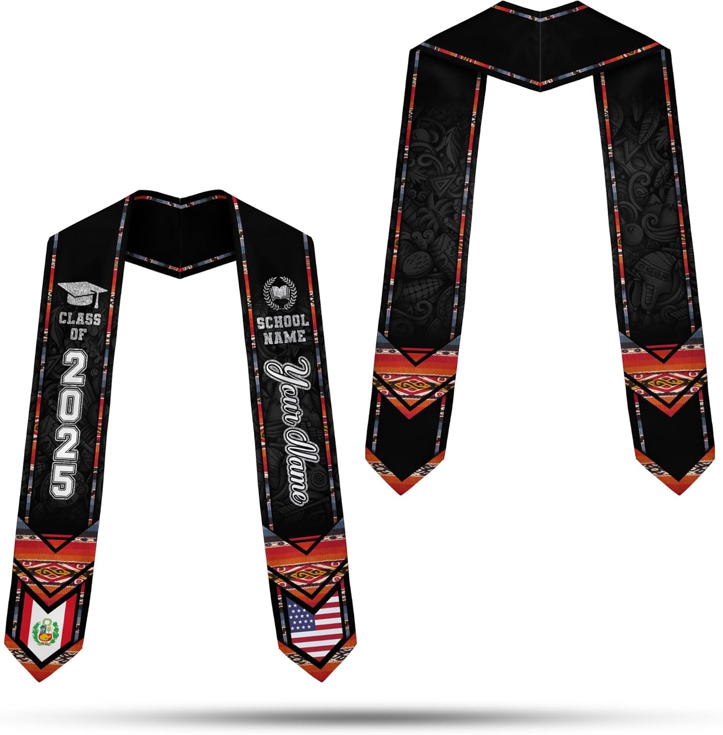 Pretyprints Peruvians Graduation Sash, Peru Graduation Stole Custom Personalized Peruvians American Flag Graduation Sash 2025