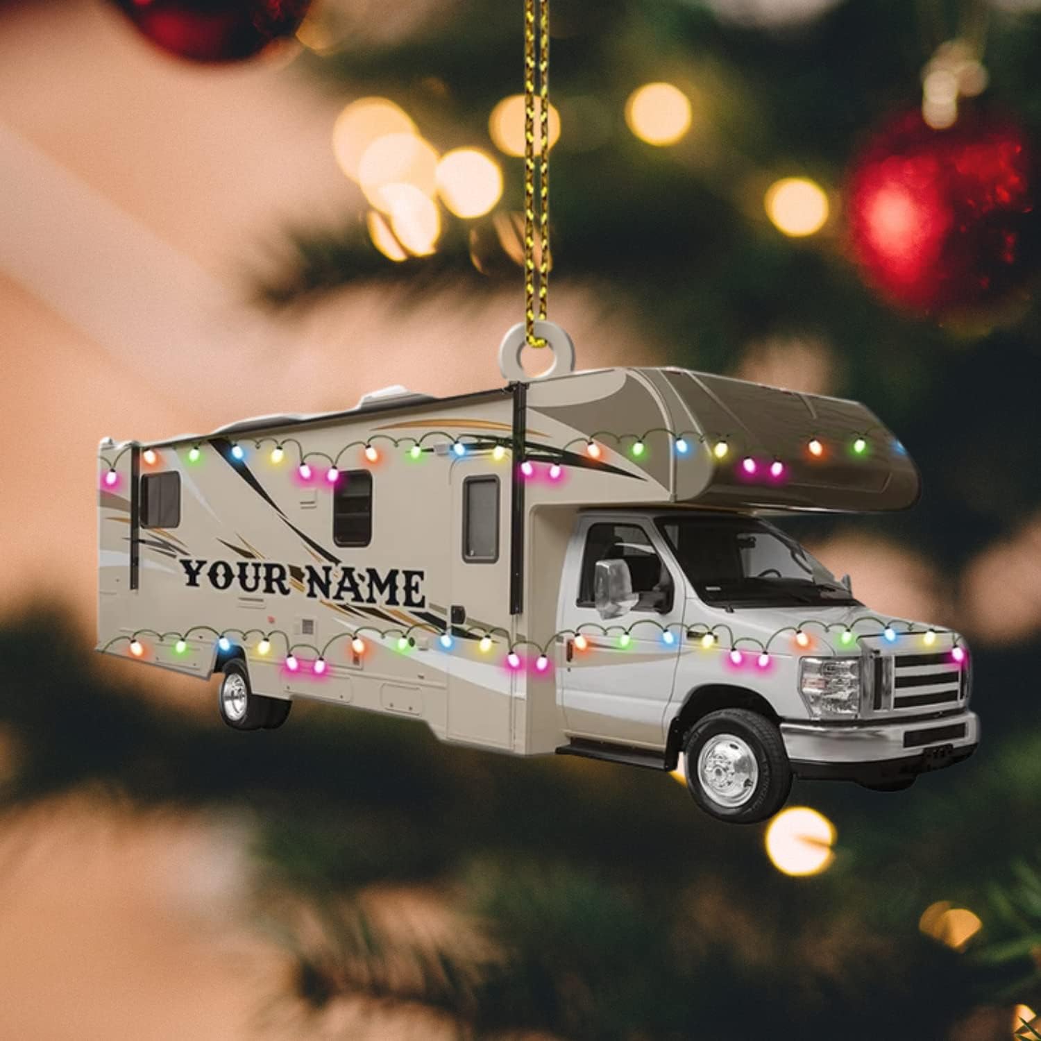 Personalized Camping Ornament, Camping Wood Plastic Ornament Travel Trailer Shaped Acrylic Ornament, Gifts for Camping Lovers, Him, Her, Camping Christmas Ornament, Christmas Tree Decor (CP9)