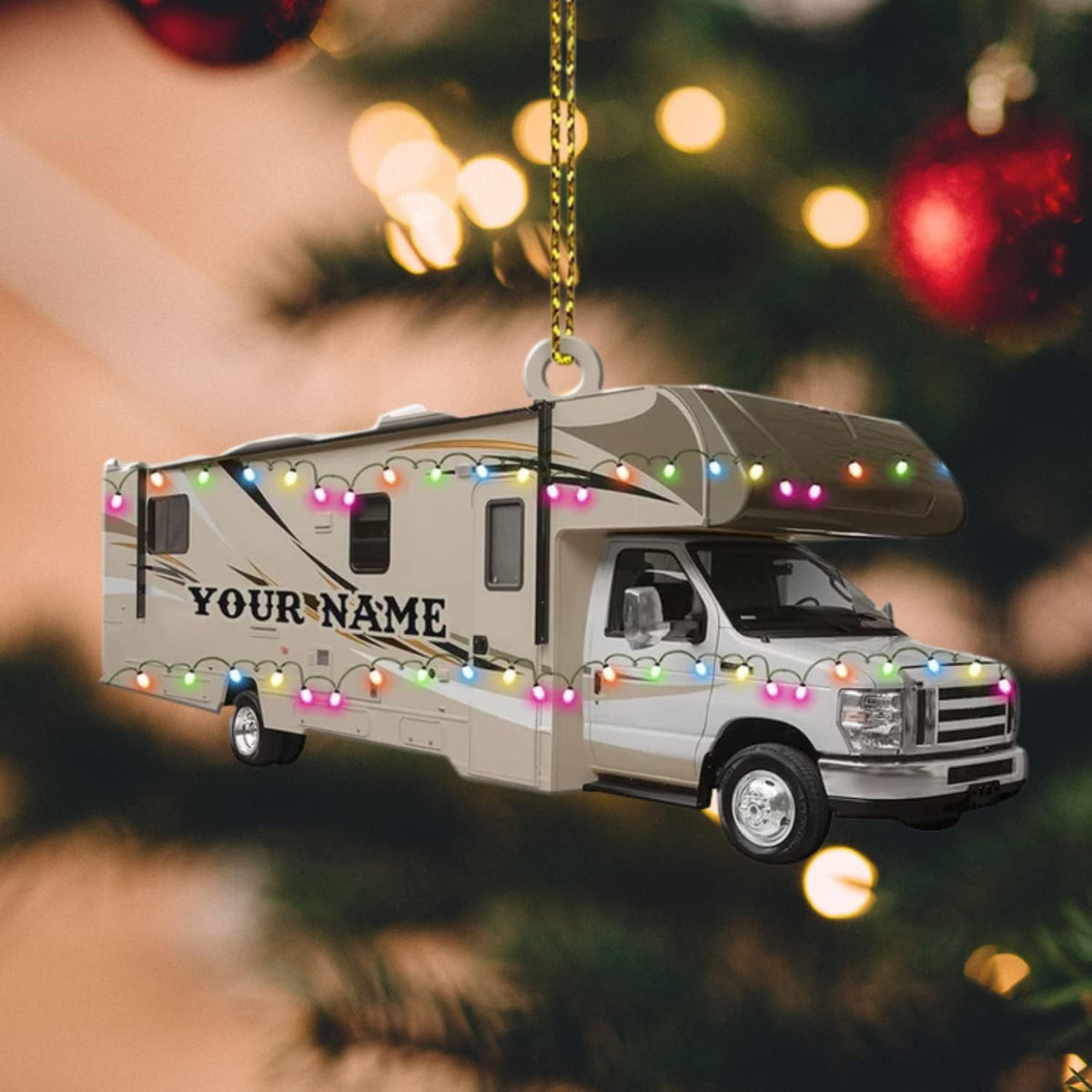 Personalized Camping Ornament, Camping Wood Plastic Ornament Travel Trailer Shaped Acrylic Ornament, Gifts for Camping Lovers, Him, Her, Camping Christmas Ornament, Christmas Tree Decor (CP9)