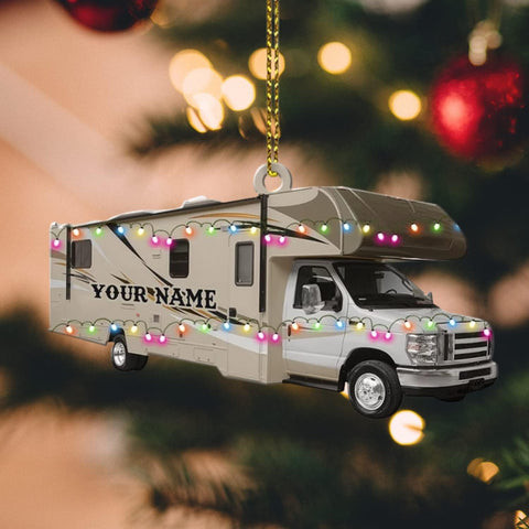Personalized Camping Ornament, Camping Wood Plastic Ornament Travel Trailer Shaped Acrylic Ornament, Gifts for Camping Lovers, Him, Her, Camping Christmas Ornament, Christmas Tree Decor (CP9)