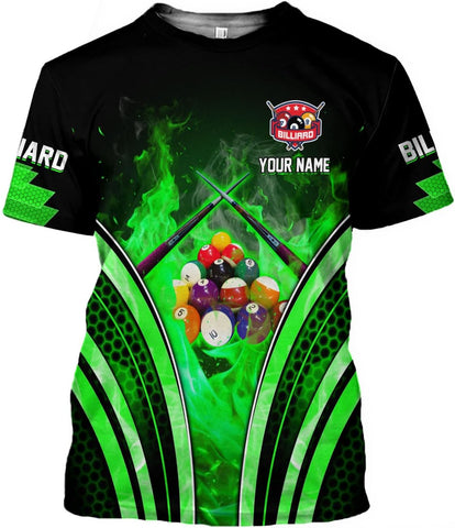 Personalized Billiard 3D Shirts, Custom Team Name Player Billiard T-Shirt Hoodies, Billiards Shirt 8 Ball for Men Women