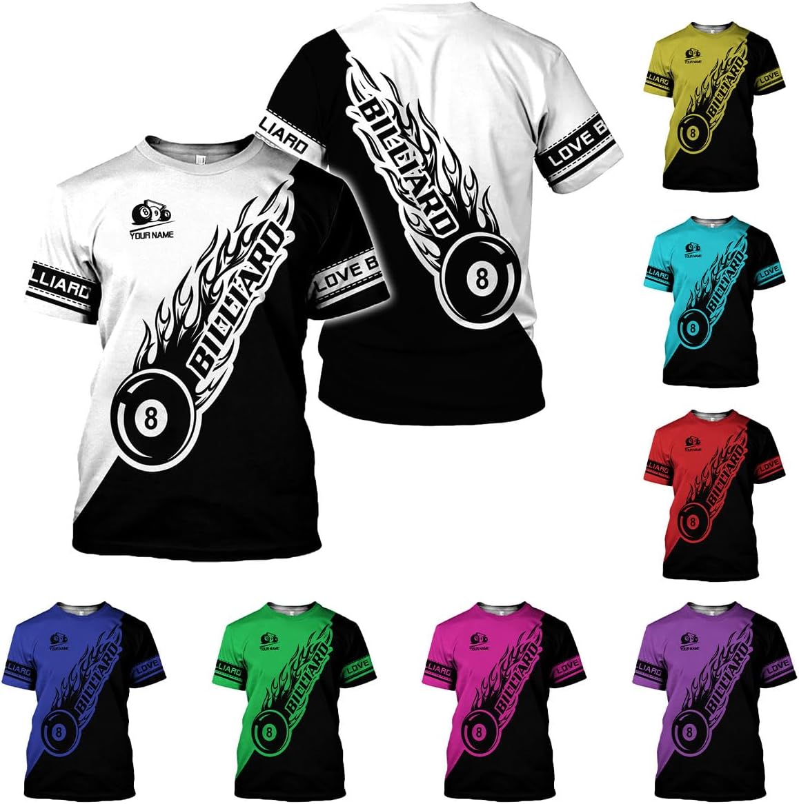 Rivelus Personalized Name Billiard Shirts 3D, Billiards Shirt 8 Ball Billiard Shirt Custom Men's Pool Men Women