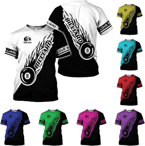 Rivelus Personalized Name Billiard Shirts 3D, Billiards Shirt 8 Ball Billiard Shirt Custom Men's Pool Men Women