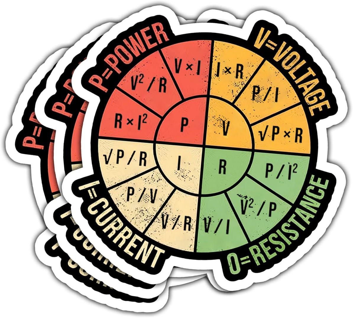 3 Pcs Ohms Law Wheel Stickers; Ohm's Law Pie Chart Physics Stickers Electricity Explained Science Teacher Sticker for Water Bottle Tumbler Phone Case Laptop 3"x3"