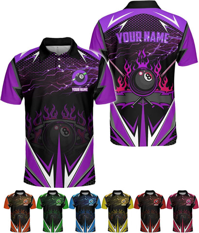 Custom Billiard Polo Shirts for Men Women Personalized Name Team 8 Ball Shirt Billiards Apparel Pool 3D Tshirts Gifts Player