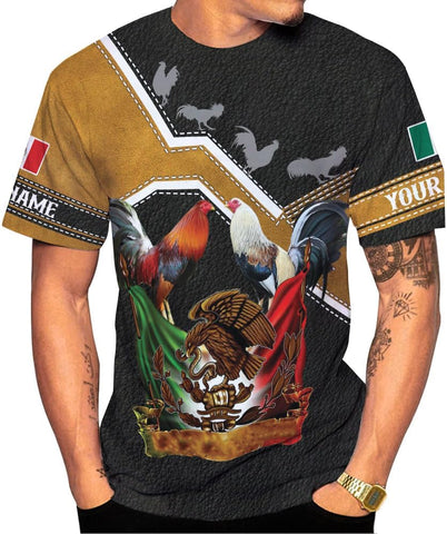 MoonArt Personalized Name Mexican Shirts for Men, Rooster Mexico Shirts for Men, Mexico Shirt Eagle Flag Mexican Eagle
