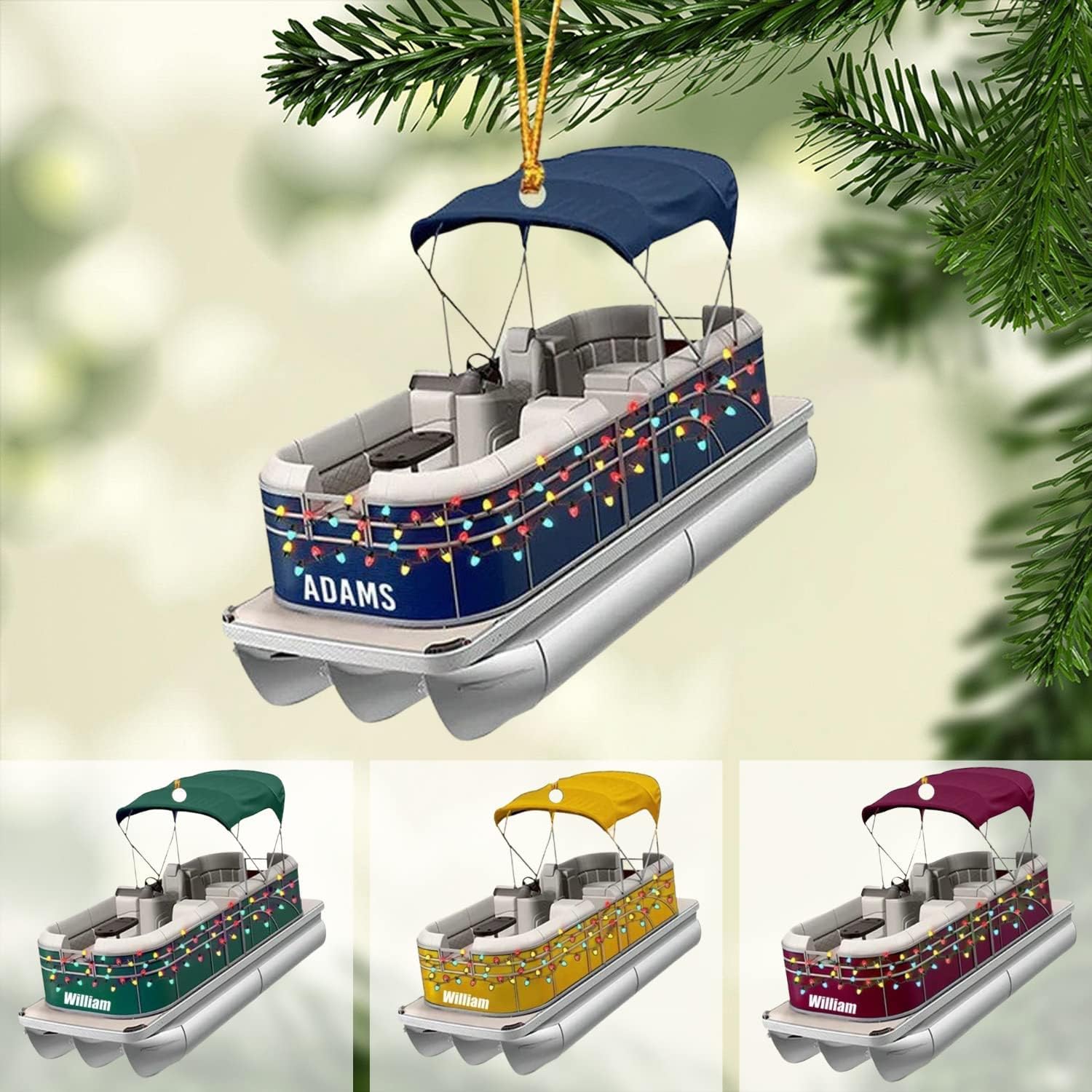 Personalized Pontoon Boat Christmas Ornament, Pontoon Car Ornament, Gift for Bowriders, Wake Boats,Pontoon Lover Gift (Pontoon 7)