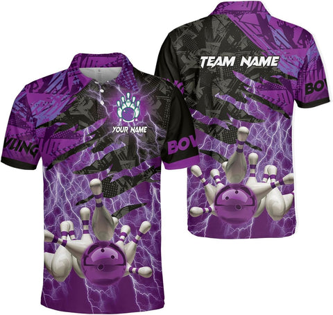 Personalized Name Bowling Polo Shirts 3D for Men & Women, Custom Bowling Shirts for Team, Bowling Team Polo Shirt (PE + 3-5% Spandex, PL107)