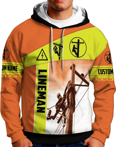Personalized Lineman 3D Print Hoodies Unisex Pullover Hoodie Gift For Men, Women, Full Size S-5XL For Men Women