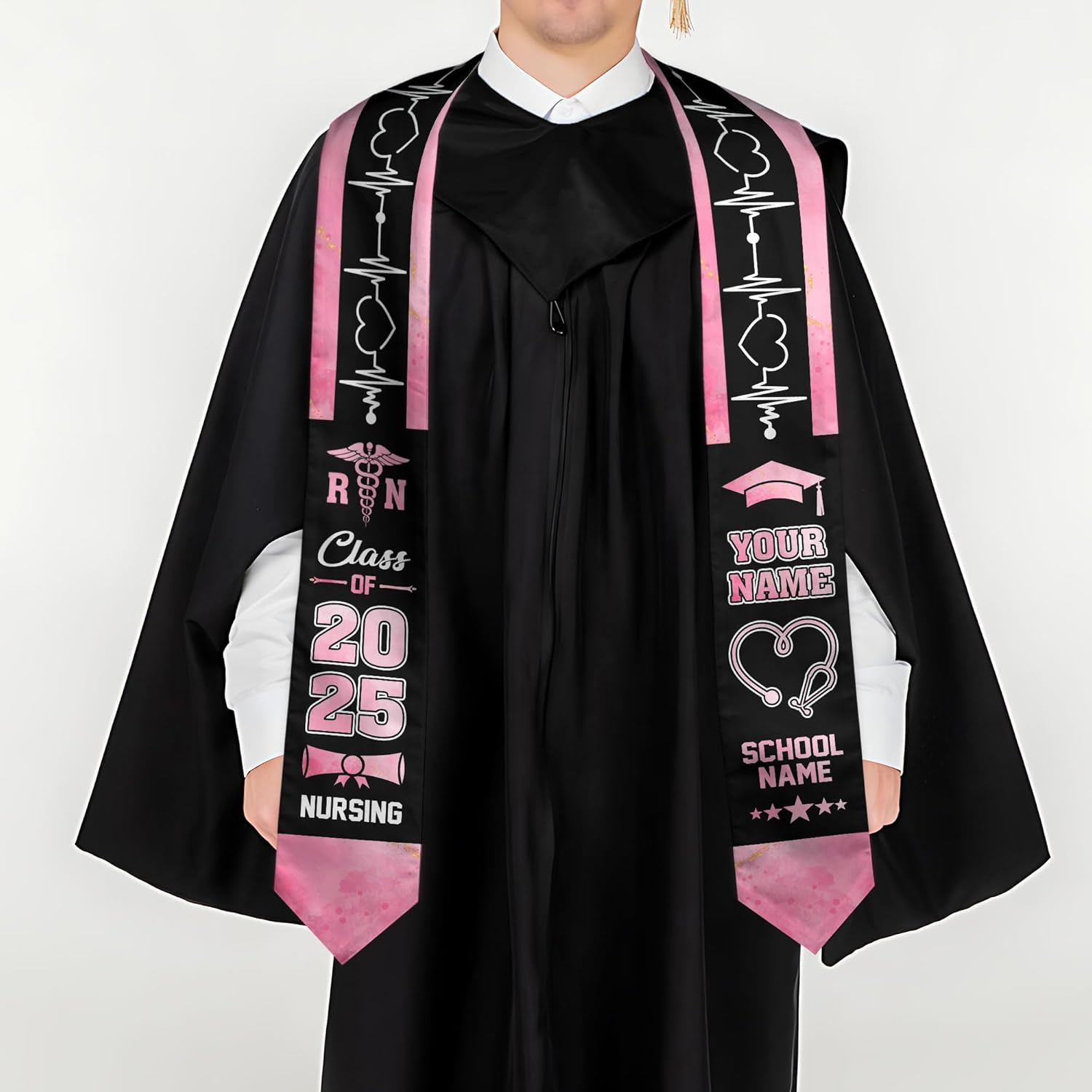 Pretyprints Custom Nurse Sash Graduation, RN Graduation Stole Gifts for Friends Nursing Student Senior Class Of 2025