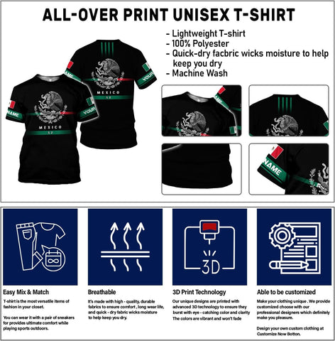 Rivelus Personalized Name Mexican Shirts for Men, Customized Mexico Shirts for Men, Mexico Shirts for Women Mexico Shirt