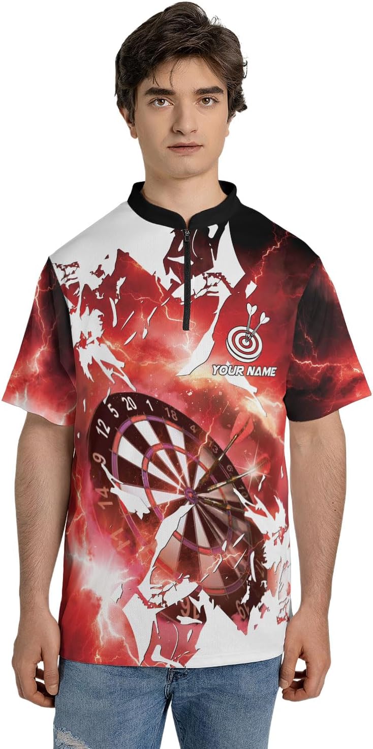 Artparel Custom Dart Shirts for Men Dart Bowling Jersey 3D Shirts Mens Darts Quarter-Zip Shirt Darts Jerseys with Team Name