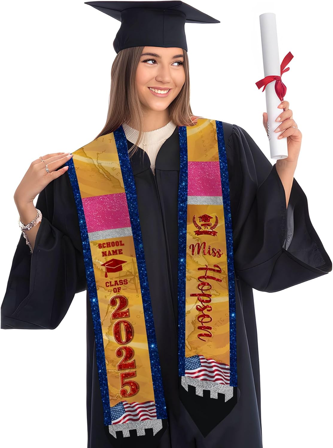 Pretyprints Personalized Class Of 2025 Teacher Graduation Stole Custom Teacher Pencil Graduation Sash Gift College Graduation