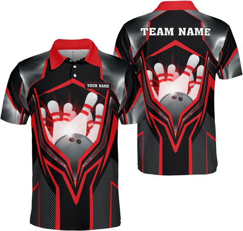 Ligthuy Personalized Name Bowling Polo Shirts 3D for Men and Women, Bowling Shirt, Bowling Shirts for Men Team Bowling Shirt