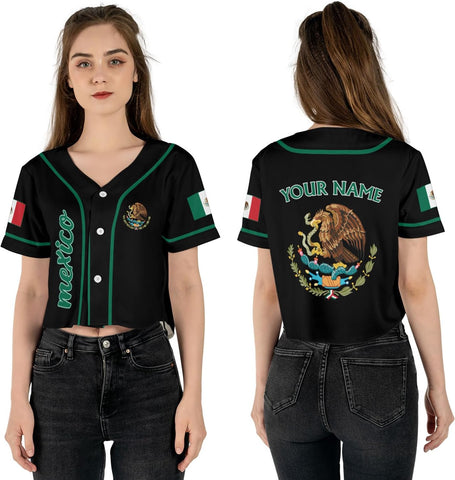 Mostprints Personalized Name Number Mexico Baseball Jersey Croptop Shirt, Mexican Shirts for Women, Mexico Shirts for Women