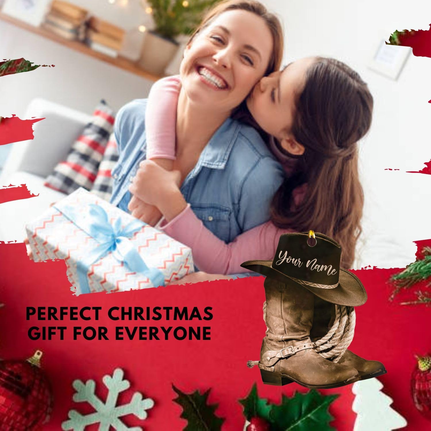 Podagree Personalized Cowboy Boots and Hat Christmas Ornament for Cowboy, Cowboy Cowgirl Horseback Riding Ornament, Horse Racing Ornament (CB7)