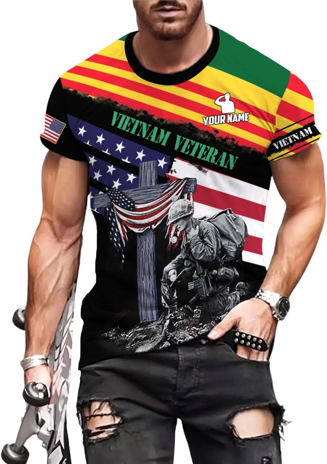 Ligthuy Personalized Name Vietnam Veteran Shirts 3D, Veterans Shirts for Men and Women, Veteran's Shirt Vietnam Veteran S-5XL