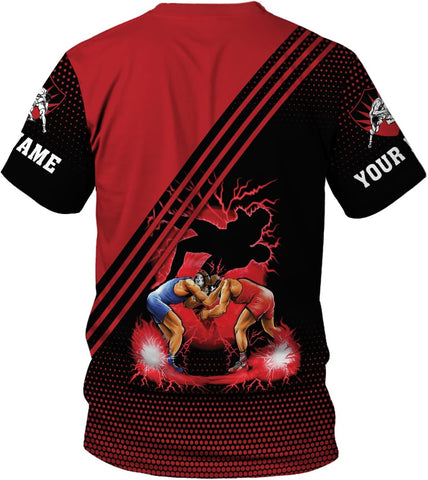 MAPrints Personalized Name Wrestling Shirt 3D All Over Print, Wrestle T-Shirt, Funny Free Hug Wrestling T-Shirt for Men S-5XL