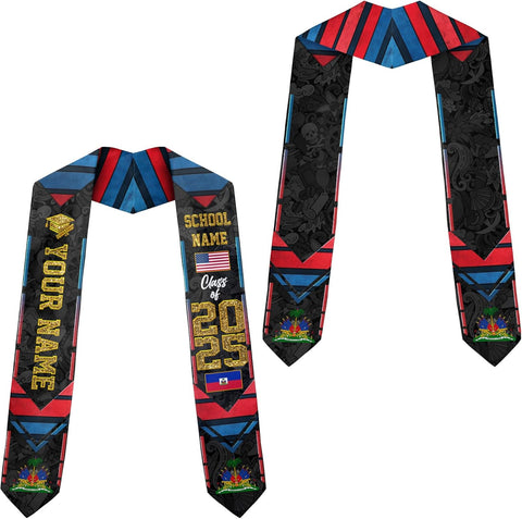 Pretyprints Haitians Graduation Sash, Haiti Graduation Stole Custom, Personalized Haitians American Flag Graduation Sash 2025