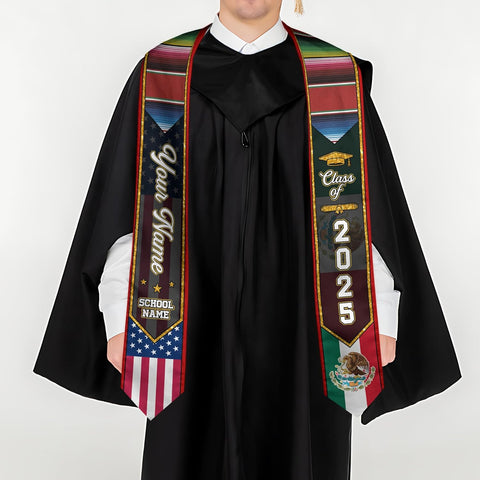 Custom Mexican Graduation Sash, Mexico Graduation Stole Customize Photo, Mexican American Flag Graduation Sash 2025
