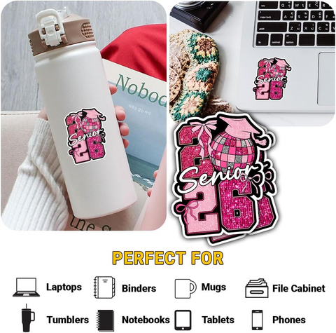 3Pcs 2026 Graduation Sticker 3in, Senior 2026 Sticker High School College Gift for Notebook Scrapbook Class of 2026 Stickers for Laptop Water Bottle Phone Case